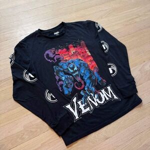 Marvel Venom Long Sleeve Graphic T-Shirt Mens Medium Black Mad Spider Logo